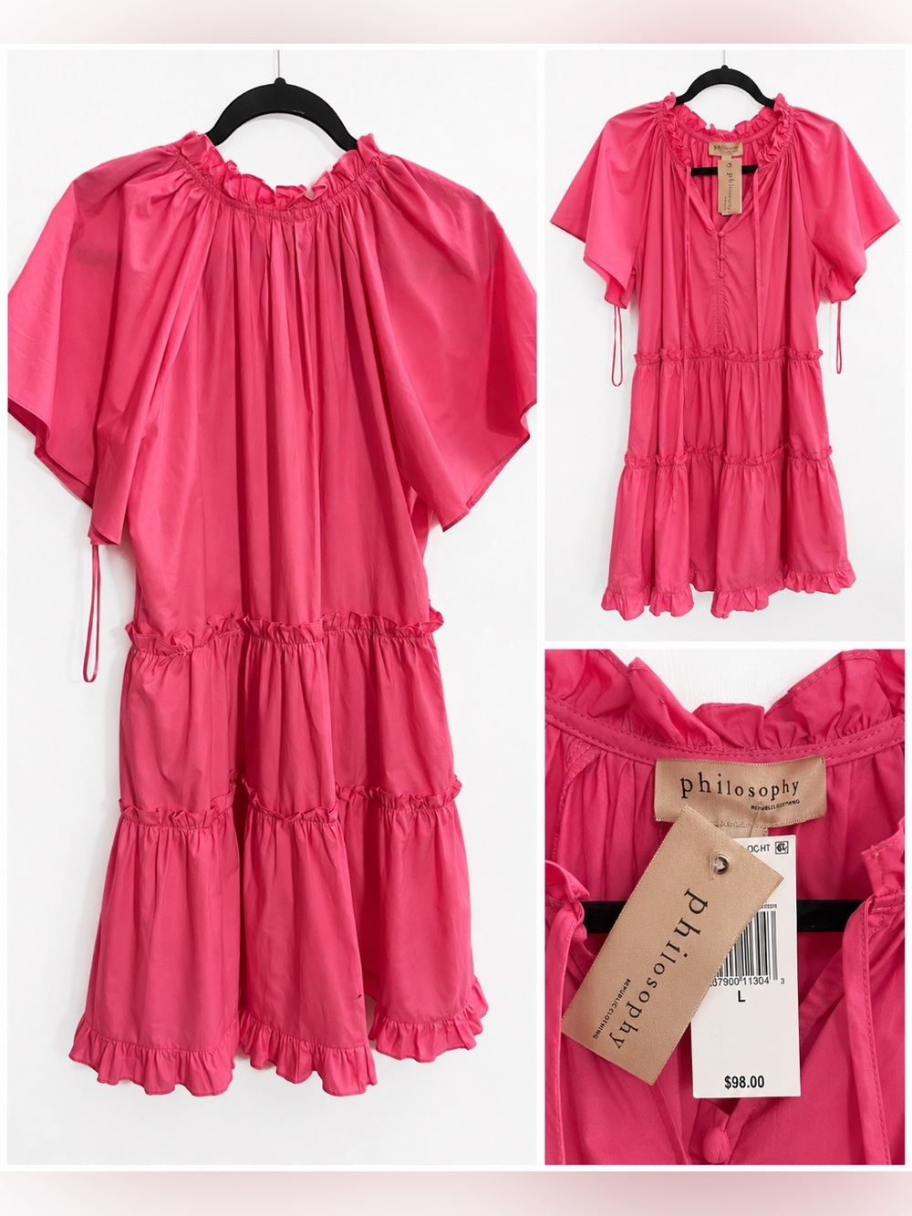 NWT Philosophy Pink Tiered Ruffle Dress | Size Large | MSRP $98